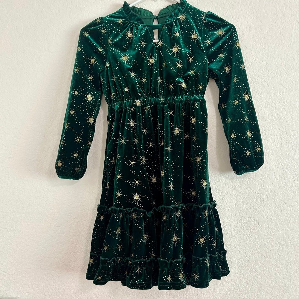 Grace Karin Girls Dark Green Velvet Christmas Holiday Dress Gold Glitter Size 7